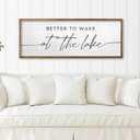 TQianJiang Lake House Decor Better To Wake At The Lake Sign 40"×15" Wood | For Bedroom Above Over Bed, Large Country Home Cabin Farmhouse Rustic Quote Wood Framed Wall Hanging Art
