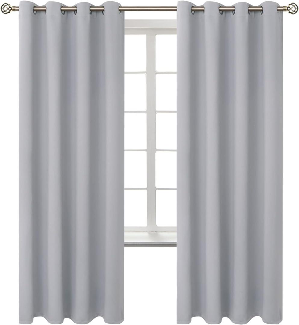 BGment Room Darkening Curtains 72 Inches Long - Grommet Thermal Insulated Drapes Window Treatment Curtains for Bedroom, 2 Panels, 52 x 72 Inch, Light Grey