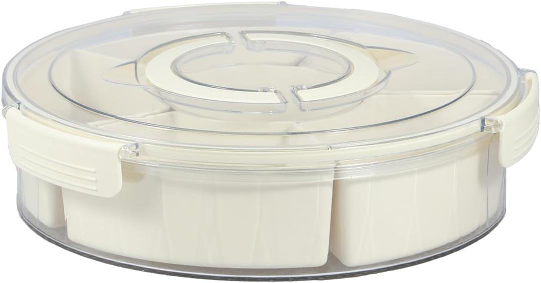 Divided Serving Tray Airtight Seal Snack Platter 6 Compartment Food Tray Container with Lid and Handle Charcuterie Container Fridge Safe Snack Serving Tray Snack Box Container for Snack Food