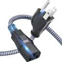 Goalfish AC Power Cord - 10A 250V UL Certified 18AWG 3 Prong Monitor Power Cable - Nylon Braided - Replacement for Computer, TV, Laptop, Printer - 25FT/7.5M
