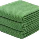 Mia'sDream Cotton Kitchen Towels and Dish Cloths Sets, Waffle Weave Dish Towels for Kitchen Drying Dishes, Soft and Absorbent Kitchen Hand Towels Washcloths, 13inch x 28inch 3 Pack (Green)