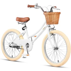 Petimini Vintage Kids Bike for Girls, 1220 Inch Classic Bicycle with Wicker Basket & Bell, High Tensile Steel Frame, Training Wheels (1218), 85% Pre-Assembled, Retro Bike for Outdoor Riding