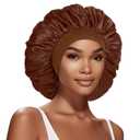 Extra Large Satin Bonnet Hair Cap, 17inches Silk Bonnet for Sleeping, Jumbo Silk Sleep Shower Cap for Women Braids Curly Hair Locs 1Pcs (Brown)