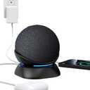 PlusAcc Stand for Dot 5th/4th Generation with USB-C and USB-A Charging Ports, Table Holder Base for Charge Cellphones and Earbuds, Non-Slip Base (Black)