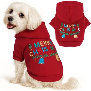 Small Dog Hoodie Clothes Red Christmas Dog Outfit Warm Fleece Dogs Sweater for Small Dogs Cat Boy Girl Cute Puppy Sweatshirt with Leash D Ring Xmas Doggy Costume Chihuahua Yorkie Shihtzu(Red,S)