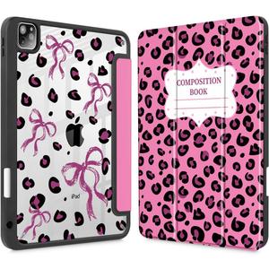 Mektron Case for iPad Pro 11 inch (4th, 3rd, 2nd & 1st Gen) 2022 2021 2020 2018, Buit in Pencil Holder with Shockproof Cover Clear Shell + Auto Wake/Sleep, Composition Book-Bows
