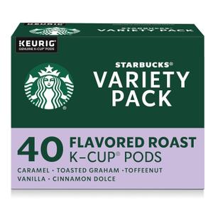 Starbucks K-Cup Coffee Pods, Flavored Hot or Iced Coffee, Variety Pack, 40 Keurig Pods, BB Date: 09/09/2025