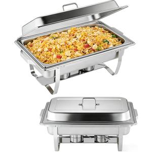  1 Set Chafing Dishes for Buffet, 8QT Stainless Steel Chafers with Lids, Pans & Fuel Holders, Buffet Warmers Sets for Parties, Events, Banquets, Weddings, Dinners