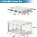 Kmiectse Clear Storage Bin with Lid 3 Pack Stackable & Sturdy Plastic Multifunctional Folding Storage Bins for Bedroom, Living Room, Study,Room, 23 QT Folding Box with Magnetic Door