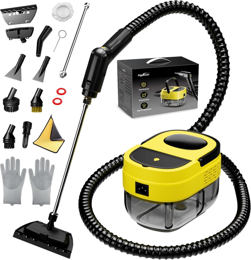 Steam Cleaner,15s Heat-Up,1.6L Tank,3-Level Adjustable Handle,2500W Steamer for Cleaning,Portable Steamer for Cleaning with 16PCS Accessories,Steam Cleaner for Home,Grout,Tile,Couch,Car,Dirt,Grease (Yellow)