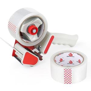BOMEI PACK Heavy Duty Packaging Tape Dispenser, 2 Inch Tape Gun with Clear Tape, 1 Dispenser + 2 Rolls (Clear)