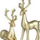 BESPORTBLE Christmas Reindeer Sculpture, 2Pcs Resin Deer Christmas Decoration Gold Elk Statues for Living Room, Desktop, Table Centerpiece, Bookshelf Xmas Home Decor