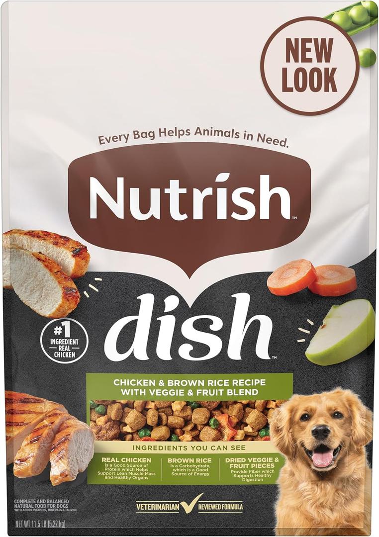 Nutrish Dish Chicken & Brown Rice Recipe with Veggie & Fruit Blend Dry Dog Food, 11.5 lb. Bag, (Rachael Ray), BBD 06/19/2026