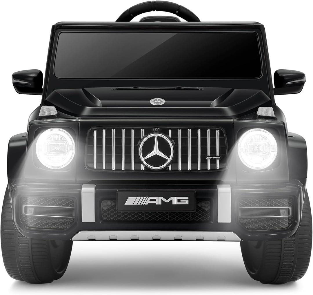 ELEMARA Licensed Mercedes-Benz AMG G63 Ride on Toys,12V Ride on Car with Remote Control,Rechargeable Battery,Flickering Lights/LED Lights, Bluetooth,Music, Soft Start, Low Battery Prompt,Dark Black, Extra Large