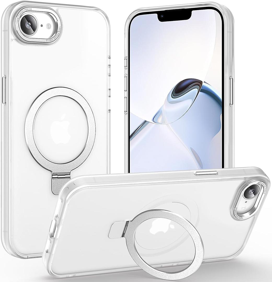 Magnetic for iPhone 16e Case with Ring Stand, [10 FT Drop Protection] [Velvety Touch] Slim Translucent Matte Back Shockproof Phone Case for iPhone 16e 6.1'', Frosted White