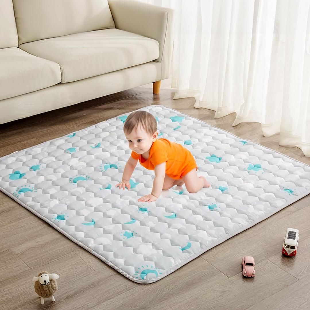 Extra Thick Baby Play Mat for Floor, 71" x 59" Play Mat for Playpen, Cushioned Crawling Mat, Waterproof Washable Foldable Tummy Time Playmat for Infants, Babies and Toddlers(Stars & Moon)