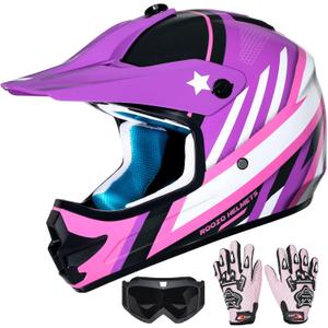 Youth Kids Dirt Bike Helmet DOT Approved, Full Face Motocross Set | 4-in-1 set includes goggles gloves storage bag, ultra-light design, adjustable visor and washable liner for ATV UTV