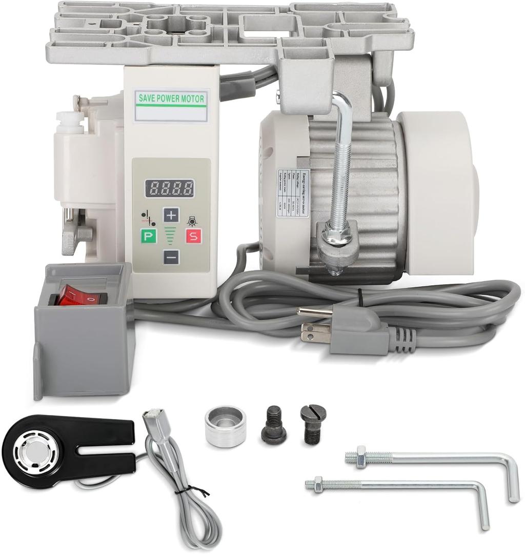 Industrial Sewing Machine Motor with Needle Positioner and Synchronizer, AC110V, 750W, 6000RPM, Servo Motor Sewing Machine with Controller and Foot Switch, Run CW and CCW, Silent, Instructions