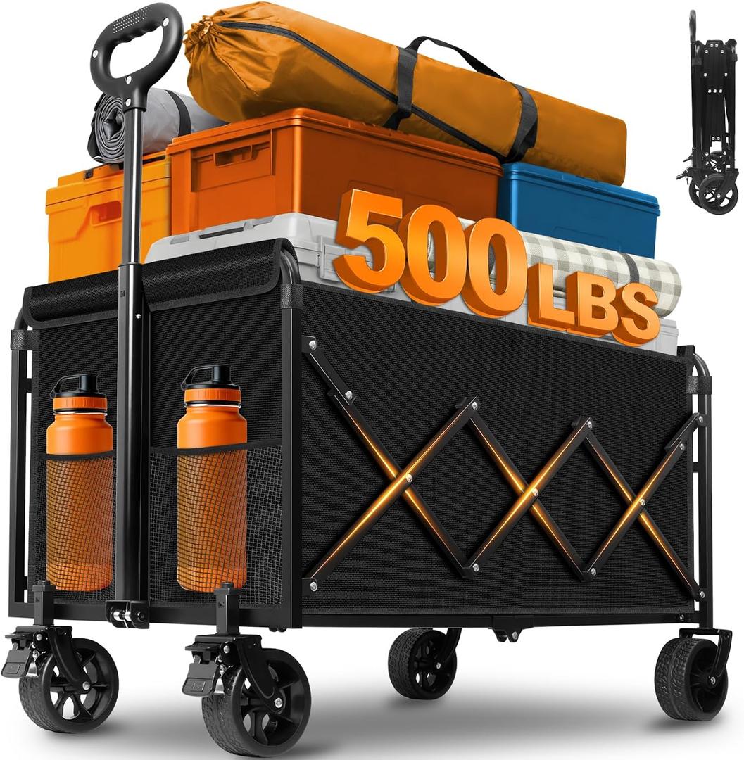 Wagons Carts Foldable Heavy Duty Collapsible Wagon for Groceries, Apartment Moving & Storage Wagon cart with Wheels Foldable,Portable Folding Wagon for Yard Work, Travel, Shopping,Picnic & Beach
