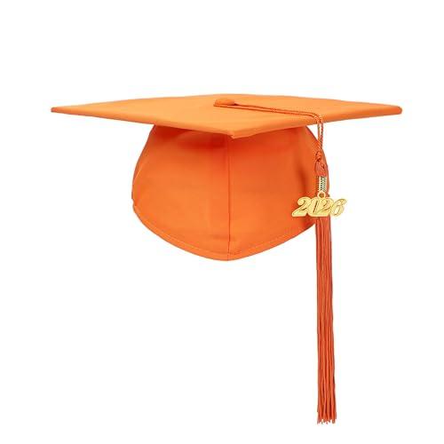 FtyFty Unisex Adult Matte Graduation Cap with Tassel Year Charm (Orange) 2025