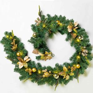 YULETIME 6 Feet Lighted Christmas Garland, Battery Operated with 20 Fairy Lights Artificial Garland, Golden Baubles, Berries, Poinsettia, Spruce Branches, Pine Needles