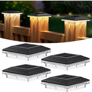4x4 Solar Post Cap Lights Outdoor, 16 LED Fence Post Solar Lights with 3 Light Modes, Deck Post Lights Solar Powered Waterproof Fits 4x4 Posts Vinyl Wooden Posts for Deck Patio(Black, 4 Pack)