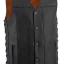 Milwaukee Leather MLM3520 Men's Black Leather Vest - Classic V-Neck Straight Bottom Side Lace Motorcycle Rider Vest - XX-Large