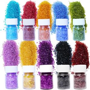 10 Colors -1LB Crushed Glass for Crafts Glitter Resin Art, Small Broken Glass Pieces, Transparent Chips DIY Vase Filler Decoration 1-3mm (Transparent)