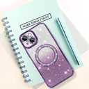 Bonoma Compatible with iPhone 15 Case Support for MagSafe, Plating Diamond Glitter Magnetic 2* Screen Protector Camera Protection Back Cover for Girls Women -Purple