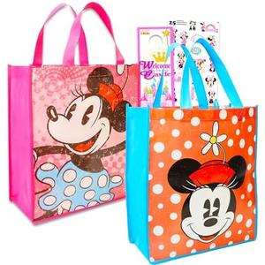 Disney Minnie Mouse Tote Bags Value Pack - 2 Reusable Large Tote Grocery Party Bags Featuring Minnie Mouse with Minnie Stickers
