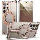 S25 Ultra Case Magnetic with Ring Kickstand, Slim Metal Frameless for Samsung Galaxy S25 Ultra Case for Magsafe, Cool Drop-Proof Protective S25Ultra Cover for Men Women 6.86 Inch, Desert Gold