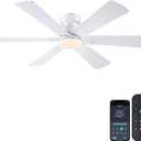 52 inch Ceiling Fans with Lights, Ceiling Fan with Remote APP, Dual-Sided Modern/Rustic 6 Blades, Reversible, 3CCT, Flush Mount Low Profile Ceiling Fan with Lights Bedroom Kitchen Indoor White