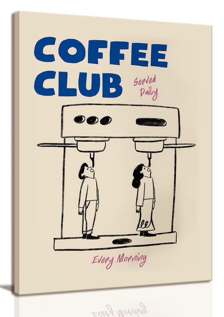 WALLZK Framed Coffee Wall Art Trendy Coffee Club Poster Canvas Prints Good Morning Cafe Bar Painting Pictures Decor for Kitchen Dining Room 16"x24"