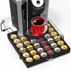 DecoBrothers Crystal Tempered Glass Holder Drawer for 36 Coffee Pods Storage, Black
