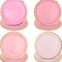 AimFun 48 Pcs Pink Scalloped Party Plates Gold Foil Border Paper Plates Mothers Day Disposable 9inch Gradient Serving Plates for Birthday Wedding Bridal Baby Shower Party Supplies