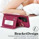for Galaxy S25 Ultra Case with Card Holder and Strap for Women,Crossbody Lanyard, Make Up Mirror,Ring Stand,Snap Clasp,Cute Phone Wallet Cases 6.9 inch - Rose red