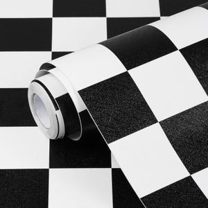 Black and White Contact Paper Mosaic Checkered Peel and Stick Wallpaper Lattice Self Adhesive Waterproof Vinyl Roll for Bathroom Kitchen Backsplash Cabinets Shelf Liners Drawers 17.3"x80"