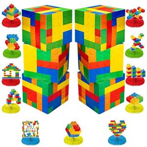 Aidjoin 17Pcs Building Block Party Decorations Set,Including 6 Pcs Large Building Block Decorations Boxes +11PCS Honeycomb Centerpieces, Theme Birthday Party Centerpieces