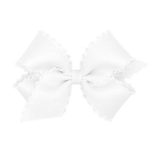 Wee Ones Girls' Classic Grosgrain Moonstitch Edge Hair Bow, No-Slip Hair Clip, Handmade, White, Medium