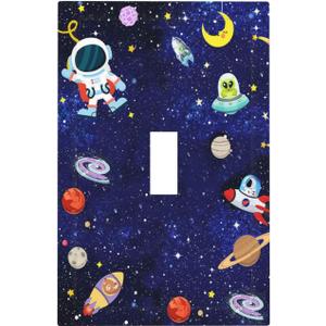 Cartoon Astronaut Galaxy Outer Spcae Single Toggle Light Switch Covers Decorative 1 Gang Wall Plate Electrical Device Switchplate Faceplate Farmhouse Decor