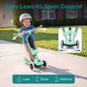 SereneLife 3 Wheel Scooter for Toddlers & Kids, Foldable Seat, LED Wheels, Adjustable Handlebar, Anti-Slip Deck, Rear Foot Brake, Lean-to-Steer, Kid Scooter, Supports up to 110 lbs (Mint Green)