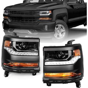 Headlight Assembly Compatible with Chevy Silverado 1500 2016 2017 2018 (Hid/Xenon Model) Factory Replacement Head Light Lamp Black Housing Driver & Passenger Side Pair