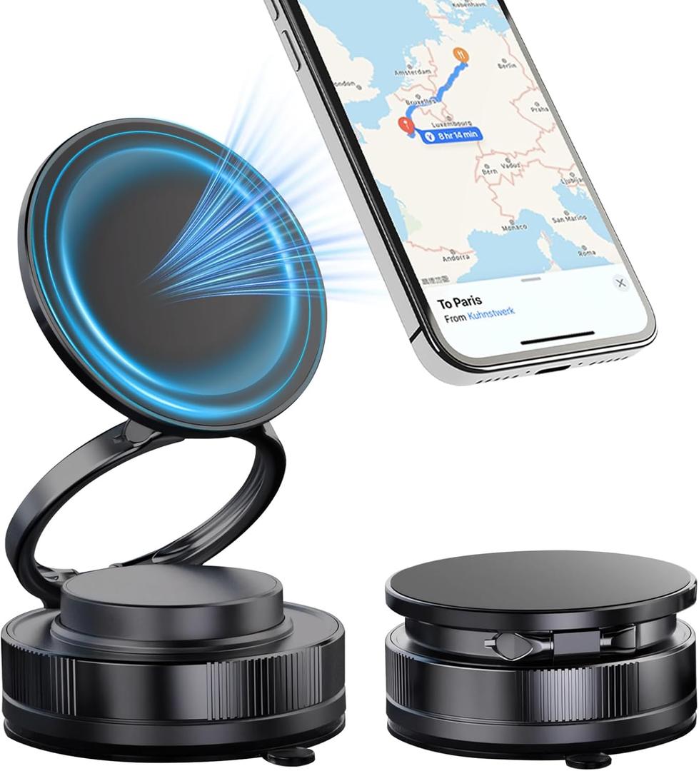 Phone Holders for Your Car,Upgraded Cell Phones Mount for Magsafe, 360 Rotation Dashboard Windshield Holder Magnet for iPhone,Portable Washable N52 Strong Suction Cup Magnetic Phone Stand