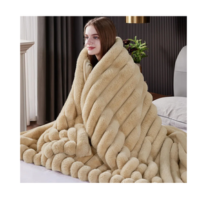 HaloRest Fluffy Faux Fur Throw Blanket, Thick 1000GSM Soft Cozy Throw Blankets for Bed, Luxury Plush Striped Warm Fuzzy Blanket for Couch LivingRoom Home Decor & Gifts(60"x 80", Beige)
