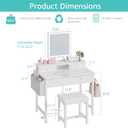 White Makeup Vanity Desk with Mirror and Lights, Vanity Set with Chair, Make Up Dresser Table with Drawers and Power Outlet for Girls Bedroom Small Space