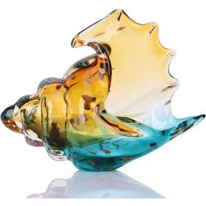DOVDOV Hand-Blown Glass Conch Sculpture, Coastal Home Decor Conch Horn, Glass Art Seashell Ornament, Office, Living Room Tabletop Centerpiece, Bathroom Shelf top and Cabinet Decoration.