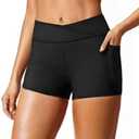 Women 3" High Waisted Swim Board Shorts V Cross Boy Shorts Swim Bathing Suit Bottoms Swimwear with Pockets 20W