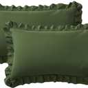 Ruffle Pillow Cases King Size Set of 2  Soft Wrinkle Resistant Brushed Microfiber Ruffled Pillowcases Envelope Pillow Shams Cover Festive Gift for Hotels, Guest Rooms 20x36 Inch (Olive Green)