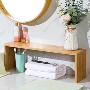 Bamboo Over The Sink Shelf Organizer - Farmhouse Bathroom Decor With Wood Pedestal Soap Stand