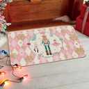 Artoid Mode Pink Diamond Plaid Nutcracker Christmas Doormat, Winter Home Decor Low-Profile Door Mat Floor Mat 24x35 Inch